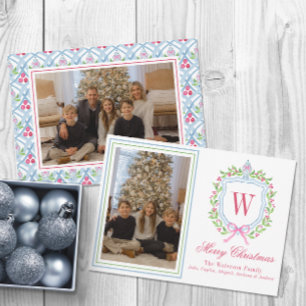 Cartes Pour Fêtes Annuelles Aquarelle Monogramme Chinoiserie Jar Crest Photo