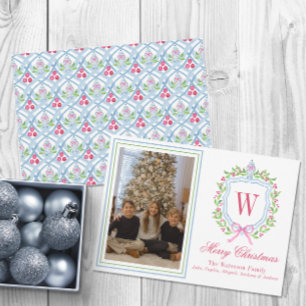 Cartes Pour Fêtes Annuelles Aquarelle Monogramme Chinoiserie Jar Crest Photo