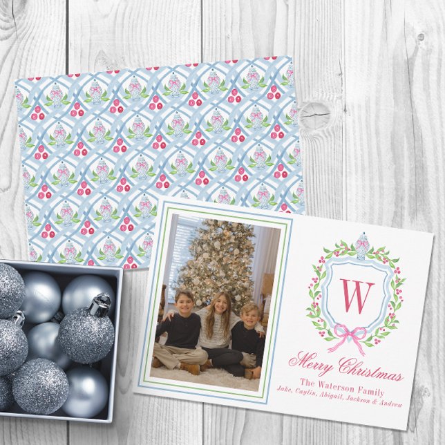 Cartes Pour Fêtes Annuelles Aquarelle Monogramme Chinoiserie Jar Crest Photo (Créateur téléchargé)