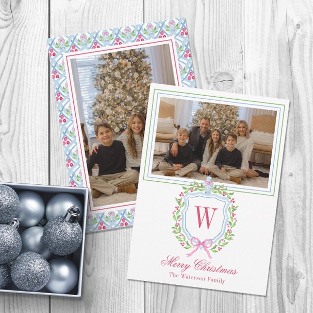 Cartes Pour Fêtes Annuelles Aquarelle Monogramme Chinoiserie Jar Crest Photo (Créateur téléchargé)