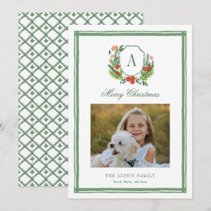 Cartes Pour Fêtes Annuelles Aquarelle Monogramme Famille Crest Noël