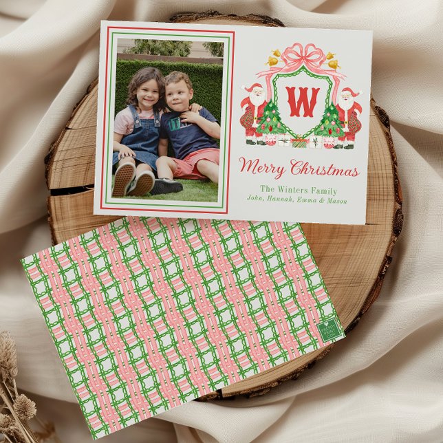 Cartes Pour Fêtes Annuelles Aquarelle Monogramme initial Père Noël Crest Photo (Créateur téléchargé)