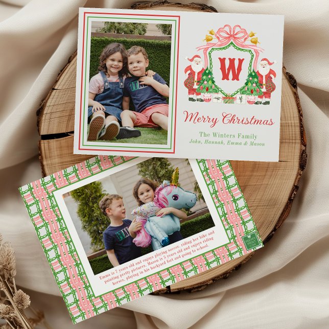 Cartes Pour Fêtes Annuelles Aquarelle Monogramme initial Père Noël Crest Photo (Créateur téléchargé)