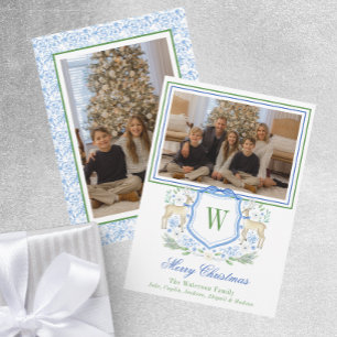 Cartes Pour Fêtes Annuelles Aquarelle Monogramme Initiale Reindeder Crest Phot