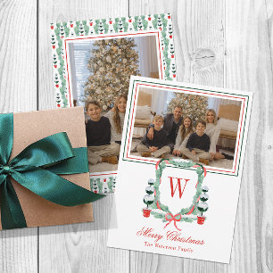 Cartes Pour Fêtes Annuelles Aquarelle Monogramme Noël Topiaire Cimier Photo