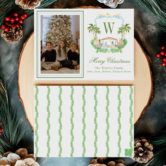 Cartes Pour Fêtes Annuelles Aquarelle Monogramme Première crête de la Nativité (Créateur téléchargé)