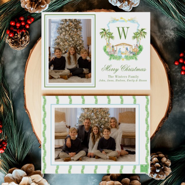 Cartes Pour Fêtes Annuelles Aquarelle Monogramme Première crête de la Nativité (Créateur téléchargé)