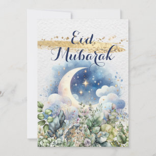 Cartes Pour Fêtes Annuelles Aquarelle Moon Eid Mubarak Accent Doré Vertical  
