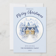 Aquarelle Neige couvert Cottage Vintage