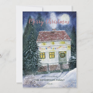 Cartes Pour Fêtes Annuelles Aquarelle Neige Couverte Festive Cottage
