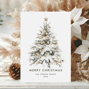 Cartes Pour Fêtes Annuelles Aquarelle Neutre Golden Beige Arbre de Noël