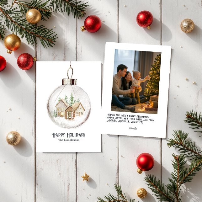 Cartes Pour Fêtes Annuelles Aquarelle neutre Noël de l'ornement (Neutral Watercolor Holiday Ornament Photo Xmas Holiday Card)