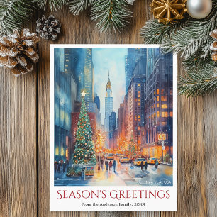 Cartes Pour Fêtes Annuelles Aquarelle New York Travel Noël