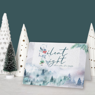 Cartes Pour Fêtes Annuelles Aquarelle nocturne silencieuse Forêt de pins