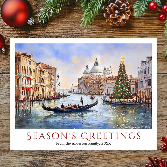 Cartes Pour Fêtes Annuelles Aquarelle Noël à Venise Italie Voyage (Watercolor Christmas in Venice Italy Travel Holiday Postcard)