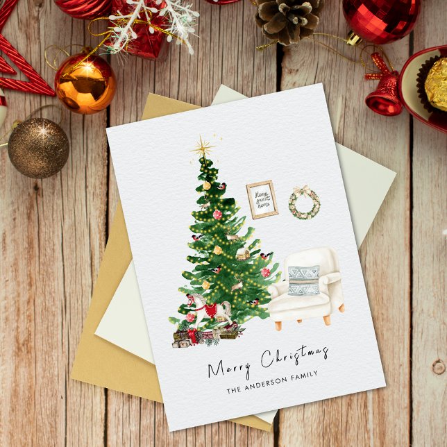 Cartes Pour Fêtes Annuelles Aquarelle Noël Arbre et Chaise Noël (Créateur téléchargé)