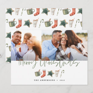 Cartes Pour Fêtes Annuelles Aquarelle Noël biscuit boissons sucre de canne Hol