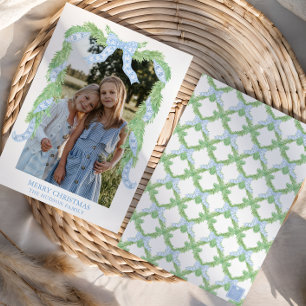 Cartes Pour Fêtes Annuelles Aquarelle Noël bleu Bow Garland Photo