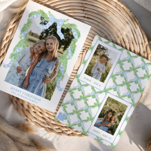 Cartes Pour Fêtes Annuelles Aquarelle Noël bleu Bow Garland Photo
