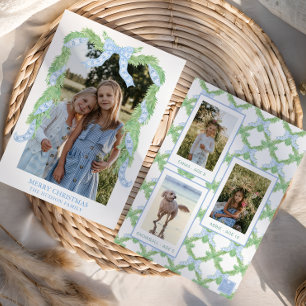 Cartes Pour Fêtes Annuelles Aquarelle Noël bleu Bow Garland Photo