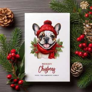 Cartes Pour Fêtes Annuelles Aquarelle Noël Chien-taureau français