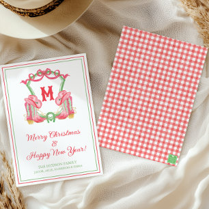 Cartes Pour Fêtes Annuelles Aquarelle Noël Cowboy Botte Monogram Crest