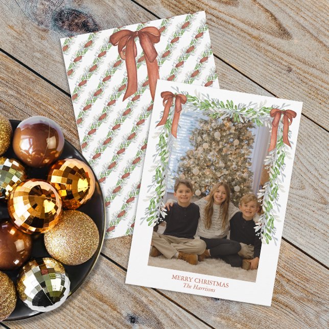 Cartes Pour Fêtes Annuelles Aquarelle Noël Cuivre Garland (Watercolor Copper Christmas Bow Garland Cards)