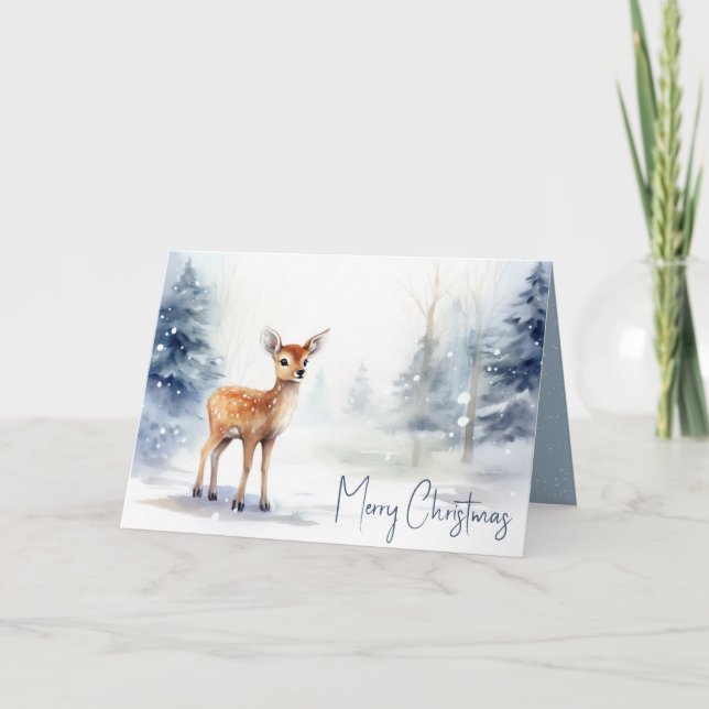 Cartes Pour Fêtes Annuelles Aquarelle Noël Façonné Dans La Neige (Devant)