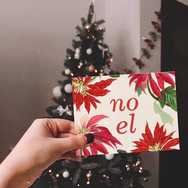 Cartes Pour Fêtes Annuelles Aquarelle Noel Festif Poinsettia Floral (Festive Noel Watercolor Poinsettia Floral Holiday Postcard)