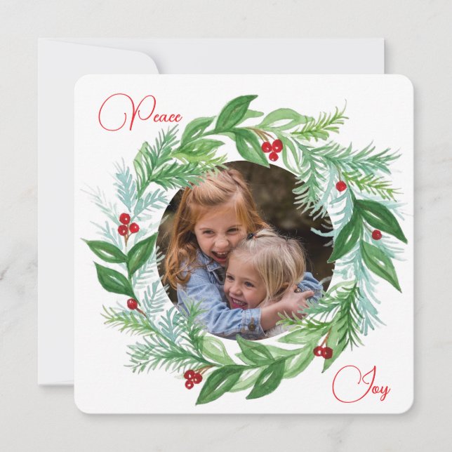 Cartes Pour Fêtes Annuelles Aquarelle Noël Fête PHOTO Wreath Peace (Devant)