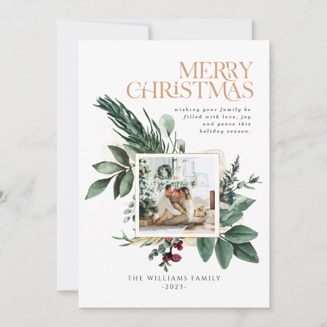 Cartes Pour Fêtes Annuelles Aquarelle Noël Feuillage botanique Une photo (Devant)