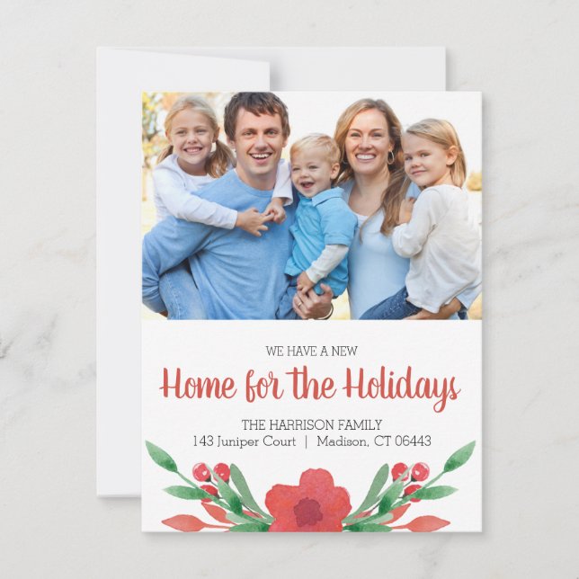 Cartes Pour Fêtes Annuelles Aquarelle Noël Floral Photo Nouvelle adresse (Devant)