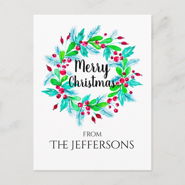 Cartes Pour Fêtes Annuelles Aquarelle Noël Floral Wreath Joyeux Noël (Devant)