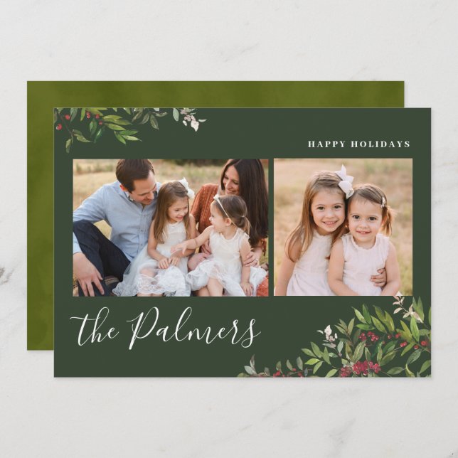 Cartes Pour Fêtes Annuelles Aquarelle Noël Folio Signature de la famille (Devant / Derrière)