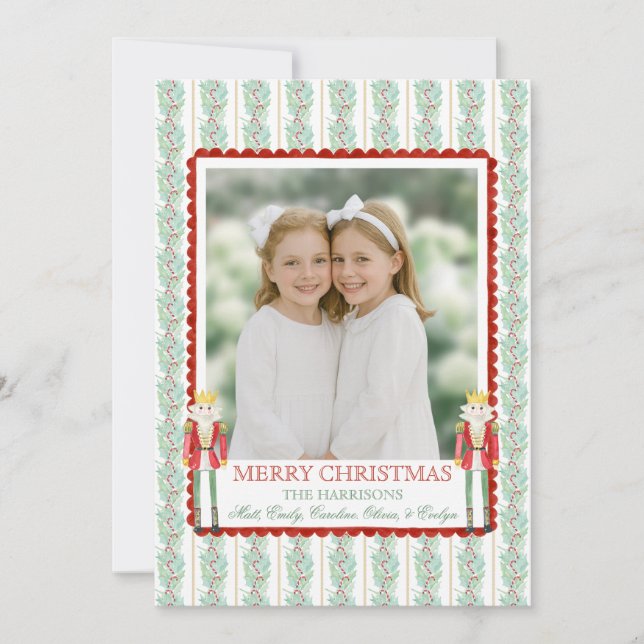 Cartes Pour Fêtes Annuelles Aquarelle Noël Garland Nutcracker Une photo (Devant)