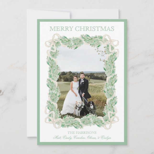 Cartes Pour Fêtes Annuelles Aquarelle Noël Garland Stocker une photo (Devant)