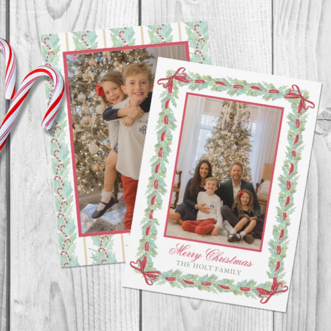 Cartes Pour Fêtes Annuelles Aquarelle Noël Garland, Vaches et bonbons Photo (Créateur téléchargé)