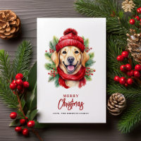 Aquarelle Noël Jaune Labrador Chien
