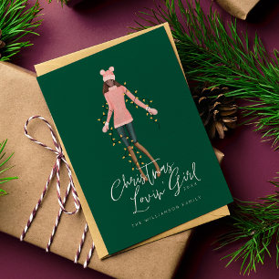 Cartes Pour Fêtes Annuelles Aquarelle Noël Lovin' Girl Enveloppée Dans Les Lum