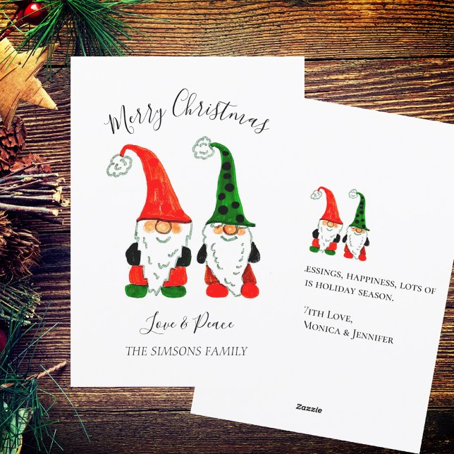 Cartes Pour Fêtes Annuelles Aquarelle Noël mignonne Gnomes Joyeux et lumineux (Créateur téléchargé)