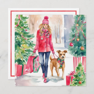Cartes Pour Fêtes Annuelles Aquarelle Noël Mode Shopping Girl Photo