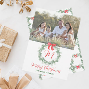 Cartes Pour Fêtes Annuelles Aquarelle Noël Monogramme Wreath