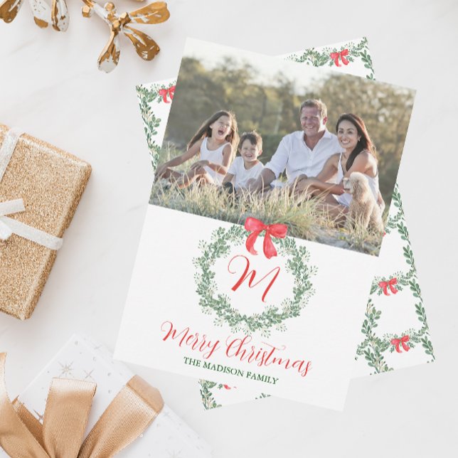 Cartes Pour Fêtes Annuelles Aquarelle Noël Monogramme Wreath (Créateur téléchargé)