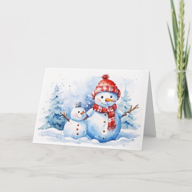 Cartes Pour Fêtes Annuelles Aquarelle Noël Neige (Devant)