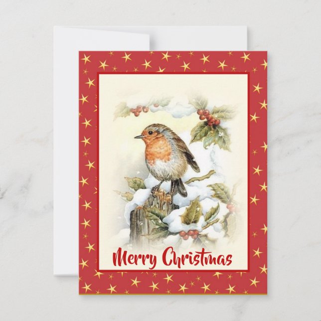 Cartes Pour Fêtes Annuelles Aquarelle Noël Oiseau Neige Snow Holly Berry Rouge (Devant)