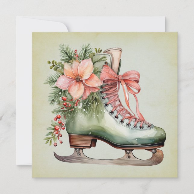 Cartes Pour Fêtes Annuelles Aquarelle Noël Patinage sur glace (Devant)