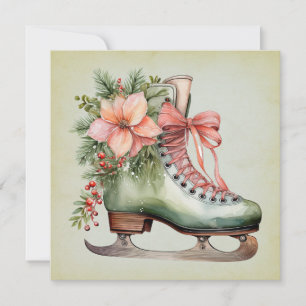 Cartes Pour Fêtes Annuelles Aquarelle Noël Patinage sur glace