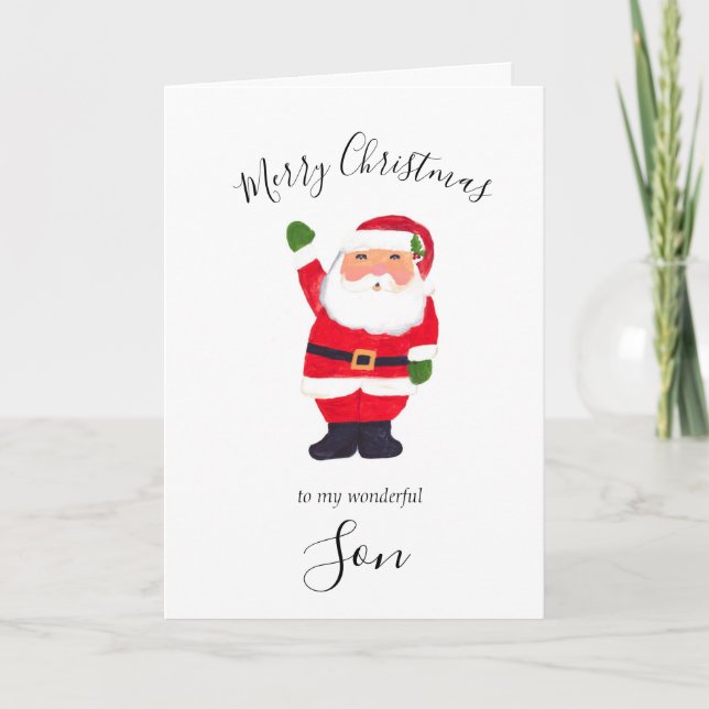 Cartes Pour Fêtes Annuelles Aquarelle Noël Père Noël Joyeux Son (Devant)