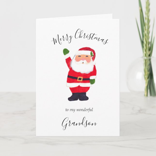 Cartes Pour Fêtes Annuelles Aquarelle Noël Père Noël Merry Grandson (Devant)