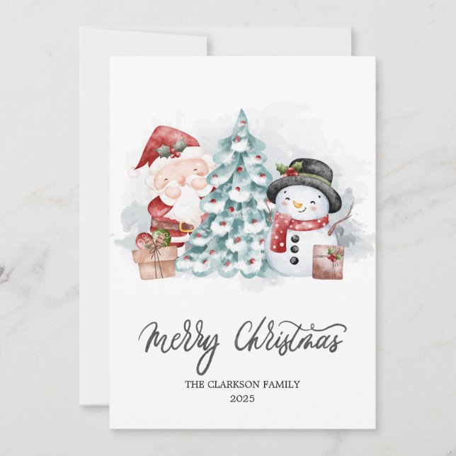 Cartes Pour Fêtes Annuelles Aquarelle Noël Père Noël Snowman mignonne Noël (Devant)